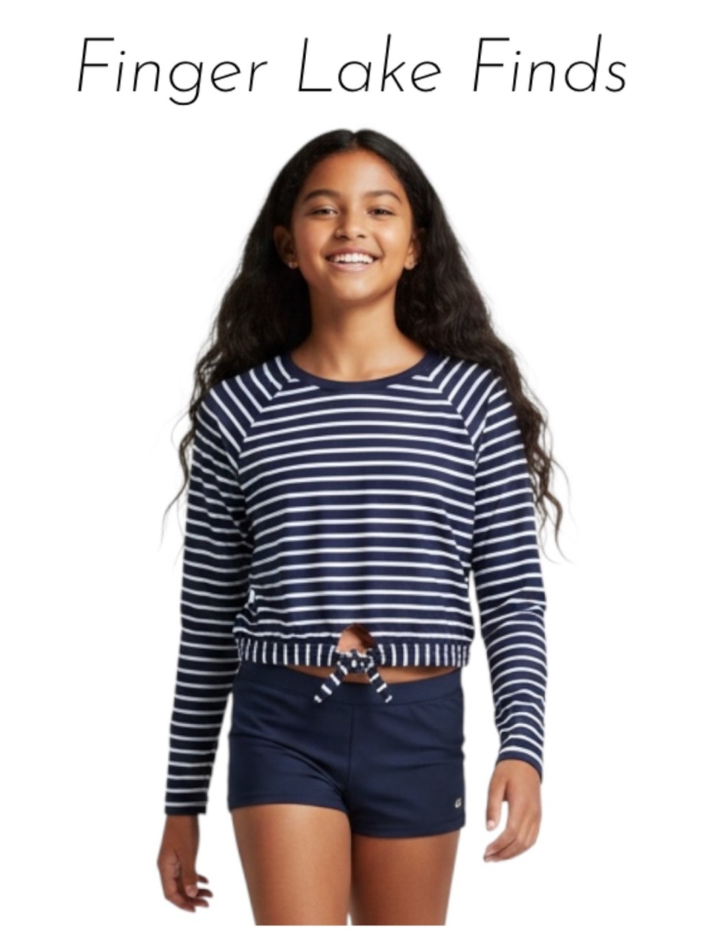 Kids Navy & White Stripe UPF Swim Top, Size 18.5